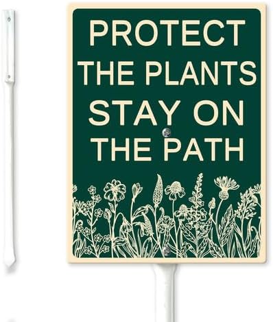 FemiaD Protect The Plants Stay On The Path Yard Sign with Stake 8x12inch Sturdy Aluminum Rustproof Outdoor Lawn Decor for Garden Front Door Outdoor Use Easy to Install