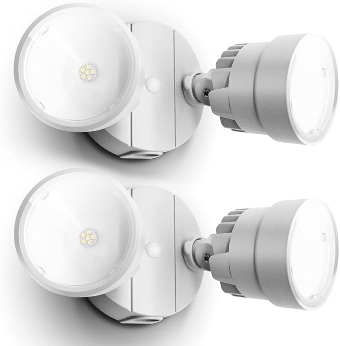 LUTEC 2 Packs P6221B 2000 Lumen 18 Watt 28 LED Dual-Head Flood Light Outdoor, Waterproof Exterior Security Wall Light for Patio, Garden,Yard-White