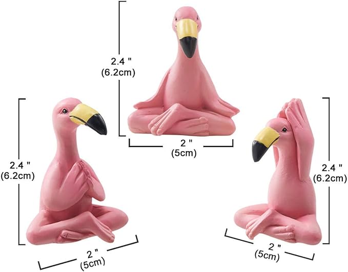 Goodeco 2.4" Mini Yoga Flamingo Figurines - Tiny Gifts Whimsical Kawaii Pink Flamingo Desk Decor, Set of 3 Fairy Garden Lawn Statues, Flamingo Gifts for Women/Mom/Grandma/Girls