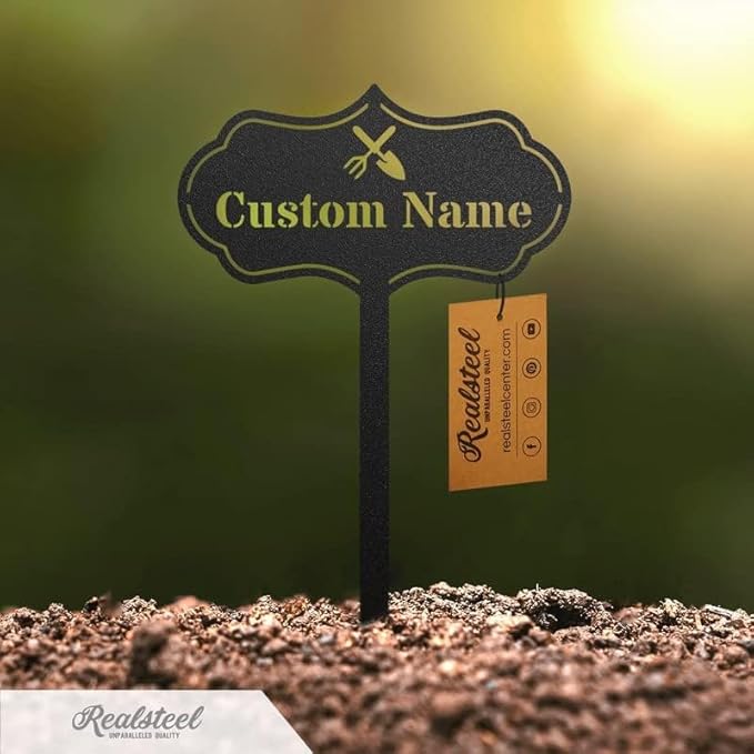 RealSteel – Customizable Seed & Plant Markers - Outdoor Herb Garden Stakes - Elegant Fruit/Vegetable Labels - Steel Plant Tags for Pots - Classy Design for Farmhouse/Greenhouse – Sprout Icon