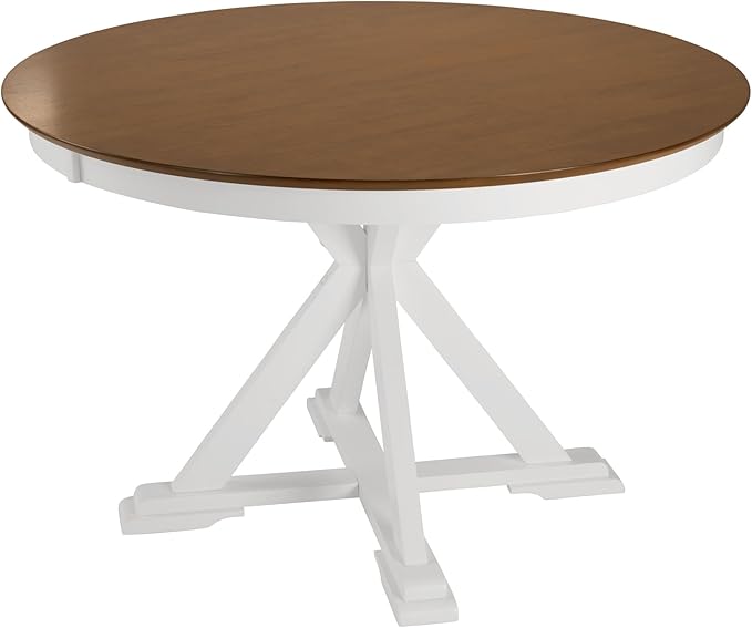 Bush Furniture Round Dining Table, 45 inch Trestle Design, Modern Transitional, West End Collection, Dark Brown and White