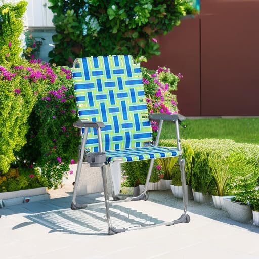 VINGLI Aluminum Patio Lawn Chairs Folding Set of 2 with Detachable Cup Holder, Webbed Beach Chair Folding Chair Outdoor Portable Camping Chair for Yard, Garden Blue alulawnchair