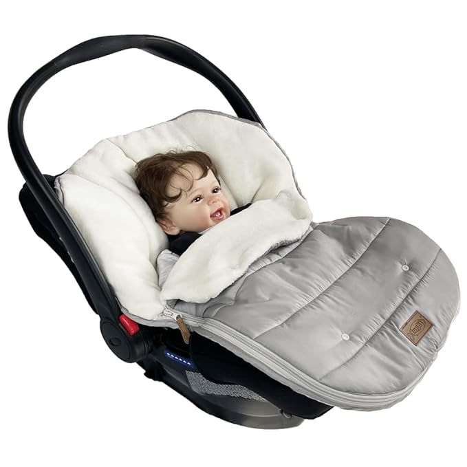 funlife Car Seat Bunting Bag Set, Cover for Spring Fall, Front Height Adjustable Waterproof Infant Carseat Bunting Bag for Winter, for Harsh Winter Use Car Seat Cover and Bunting Bag Together,Grey