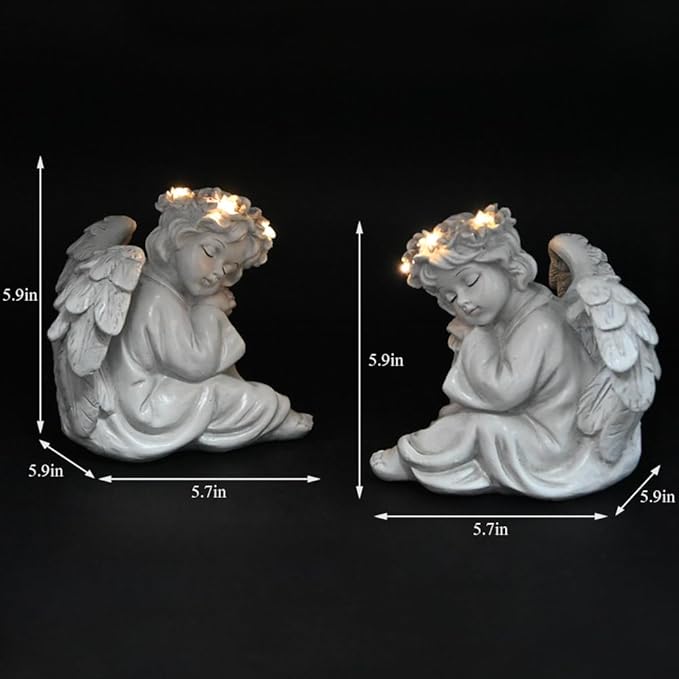 Angel Statue Garden Decor for Outside Solar Outdoor Decorations Patio Cherub Christmas Yard Porch Home Lawn Art Light up Figurine Memorial Sculpture Gift for Mom Mother Grandma