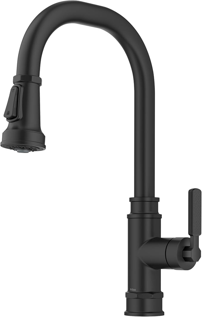 KRAUS Allyn Transitional Industrial Pull-Down Single Handle Kitchen Faucet in Matte Black, KPF-4101MB