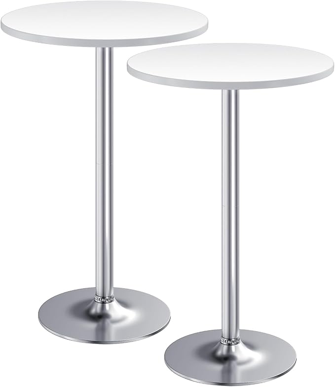 Homall Round Dining Table Bistro Pub 23.8 x 39.5 Inches Bar Table for Kitchen, Dining Room (2, White-Silver)