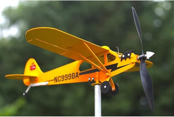 2023 New Piper J3 Cub Airplane Weathervane - Gifts for Flight Lovers, Airplane Weathervane Decoration, Handmade Weathervane Windmill, Easy to Install in The Garden, Patio, Roof Decoration (12.6×11in)