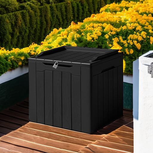 Devoko 31 Gallon Waterproof Outdoor Storage Box Resin Deck Box Lockable and UV Resistant for Patio Furniture,Garden Tools (Black)