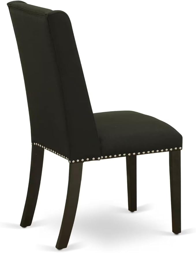 East West Furniture V677FL624-7 7 Piece Dinette Set Consist of a Rectangle Dining Room Table with V-Legs and 6 Black Linen Fabric Upholstered Parson Chairs, 40x72 Inch, Multi-Color
