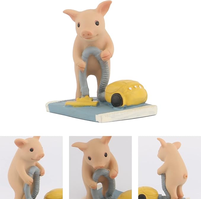Pig Statue Mini Pig Figurine, Resin Home Decor, Lucky Animal Garden Statue for Micro Landscape (Pigs with Vacuum Cleaners)