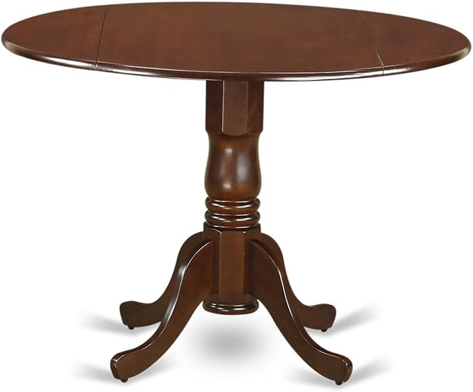 East West Furniture DLAB5-MAH-72 5 Piece Dinette Set for 4 Includes a Round Dining Table with Dropleaf and 4 Firebrick Red Faux Leather Parson Dining Room Chairs, 42x42 Inch, Mahogany