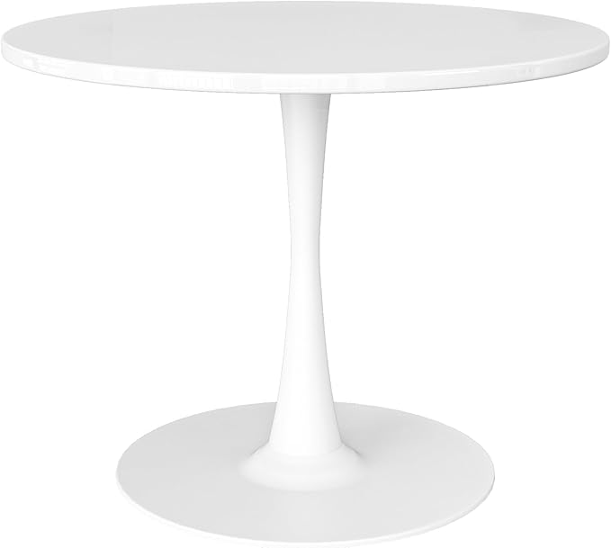DKLGG White Round Dining Table, 39.1" Tulip Kitchen Dining Table for 4-5 People with MDF Table Top & Pedestal Base, Mid-Century End Living Room Table
