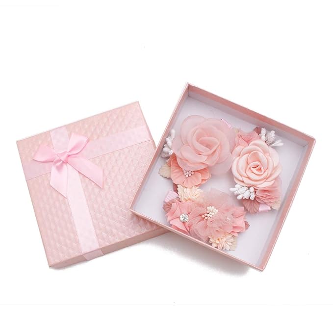 Flower Hair Clips Set-Cherrboll 3pcs Floral Hair Bow Accessories for Baby Girl Toddles Teen Gifts