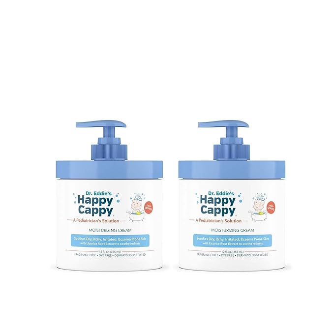 Happy Cappy Moisturizing Cream - Baby Eczema Cream, Eczema Lotion for Kids, Pediatrician-Formulated, Gentle, Paraben Free, Hypoallergenic, Soothes Dry Skin - 12 Fl Oz (Pack of 2)