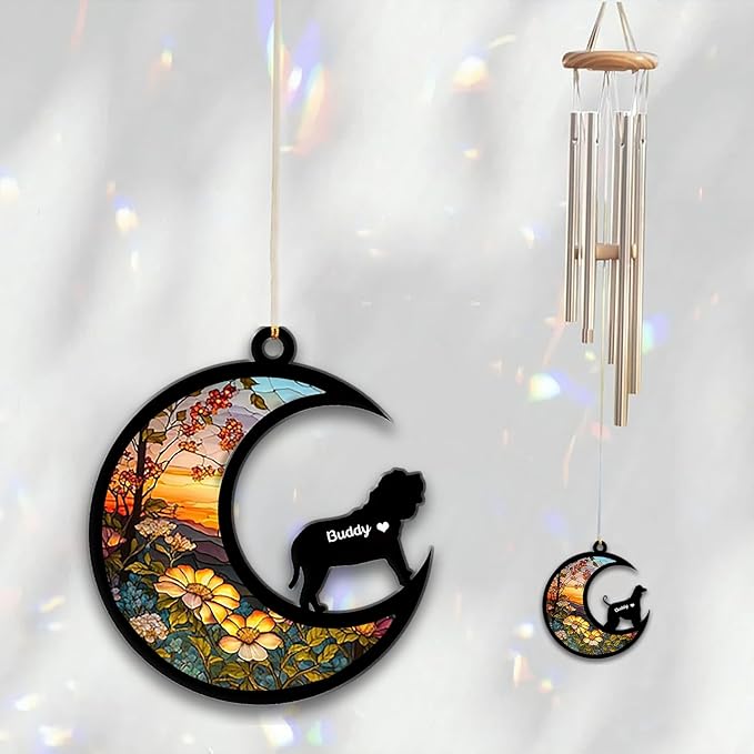 Spanish Mastiff Sun Catcher Wind Chime, Custom Sunflower Suncatcher Dog Memorial Wind Chime, Dog Loss Gift, Dog Sympathy Gift, Pet Loss Suncatcher, Outdoor Garden Decor