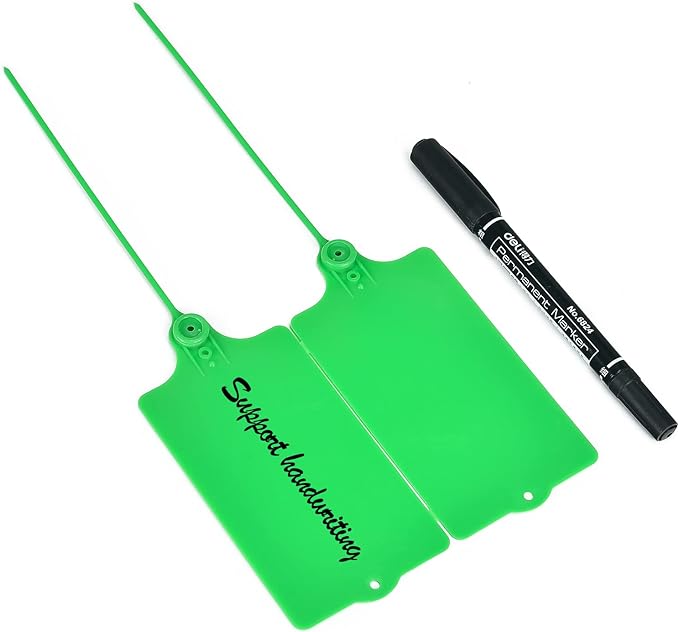 100 Plastic Tags Shipping Tags Water Proof Tags for Labeling Shipping Labels Security Seals Writable Marker Ties Hanging Tags Storage Tag with One Marker Pen (Green)