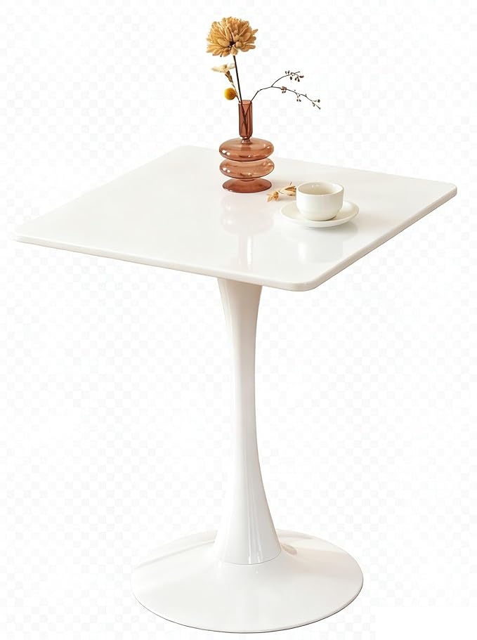 Square Dining Tulip Table for 2, Mid-Century Modern Table with Sturdy Metal Pedestal for Kitchen, Bistro, Cafe, Leisure (White, 24 INCH)