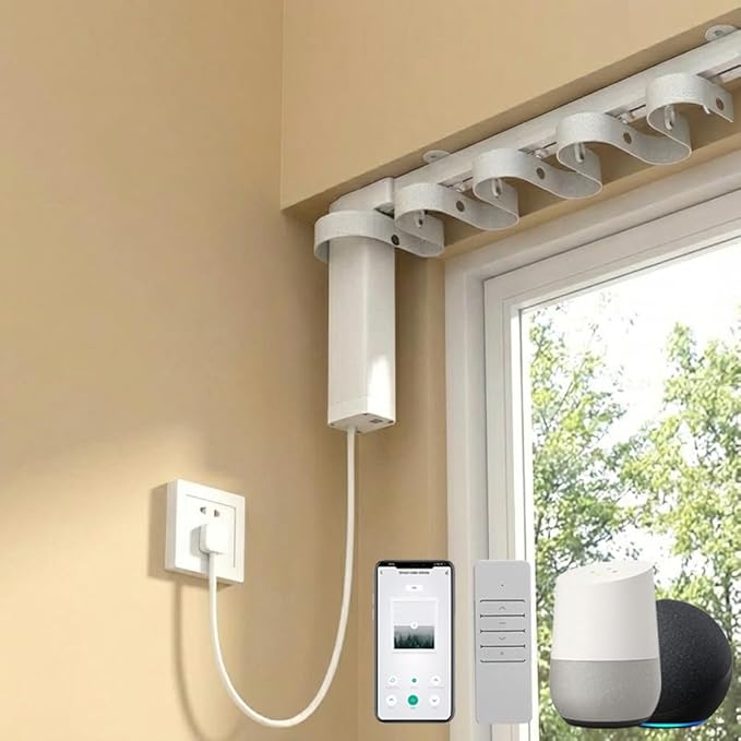 ZigBee 3.0 Smart Curtain Motor with Ripple Fold Track, Mini Silent Electric Drapery System, 1.2N.m App Voice Control Compatible with Alexa & Google Home (4 meters (157.4 inches))