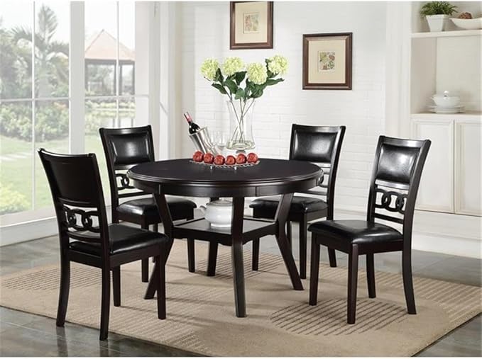 New Classic Furniture Gia 5-Piece Round Dining Set with 1 Dining Table and 4 Chairs, 47-Inch, Ebony