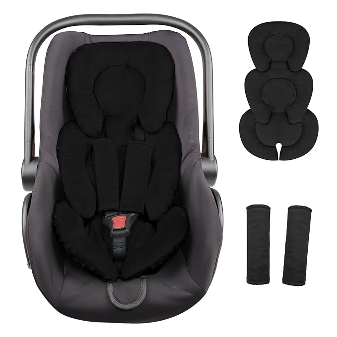 GFU Infant Car Seat Insert Head and Body Support, Reversible Newborn Insert for Carseat with Strap Pads, Soft Stroller Cushion Pillow Insert for Boys and Girls, Fits for Stroller, Swing, Black