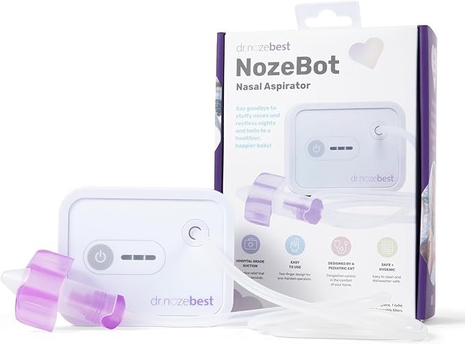 Dr. Noze Best NozeBot Electric Baby Nasal Aspirator - Designed by a Pediatric ENT for Safe, Gentle Congestion Relief - Rechargeable, Portable & Easy to Clean Nose Sucker for Infants and Toddlers