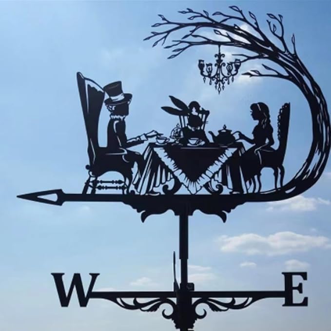 Metal Rooster Shape Weathervane, Roof Mount Weather Chicken Wind Vane Direction Indicator,Outdoor Scene Garden Chicken Weather Vane Ornament for for Shed Farmhouse Patio Decor(Gathering)
