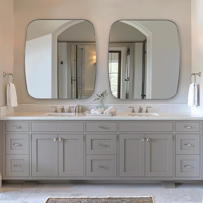 ANDY STAR Chrome Oblong Mirror, 36x40 Inch Polished Chrome Oval Mirror for Bathroom with Stainless Steel Metal Frame, Wall Mouned for Bathroom, Living Room, Entryway