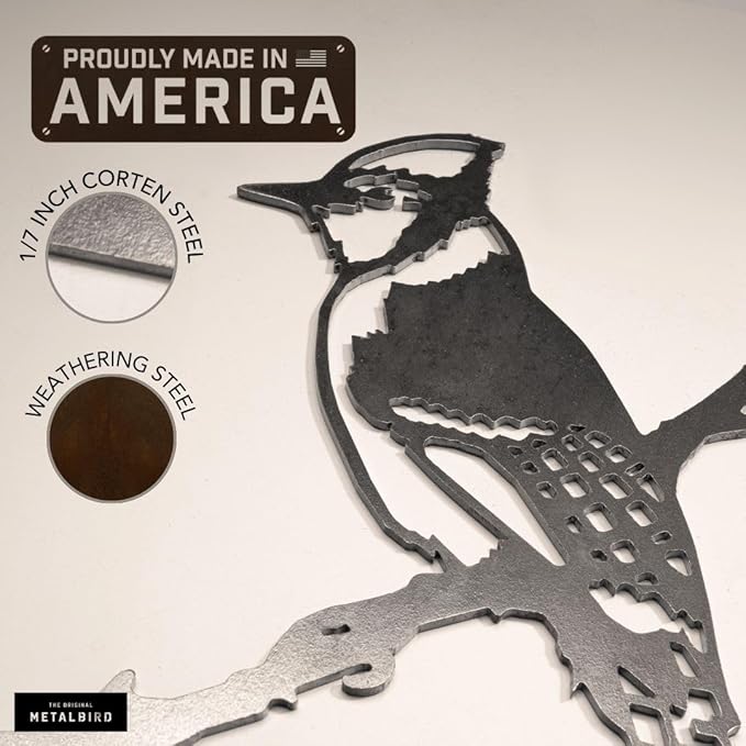 METALBIRD - Blue Jay - Outdoor Tree Ornaments in Corten Steel - Metal Art Proudly Made in The USA
