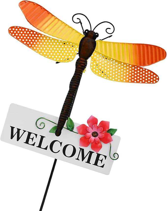 Veclotch Metal Butterfly Garden Stake,Rustic Butterfly Decorative Yard Stakes Metal Yard Art Ornaments Welcome Sign Outdoor Spring Garden Decor Patio Lawn Porch Pathway Decor (Dragonfly)
