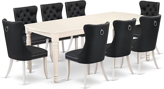 East West Furniture DODA9-LWH-12 9 Piece Dinette Set Contains a Rectangle Dining Table with Butterfly Leaf and 8 Polyester Fabric Upholstered Chairs, Linen White
