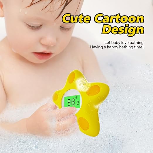 Baby Bath Thermometer, Infant Digital Water Thermometer Safety with 3 Color Backlit and Temperature Warning, Room Thermometers Floating Toy for Infant, Toddler, Bathtub, Swimming Pool (Yellow)
