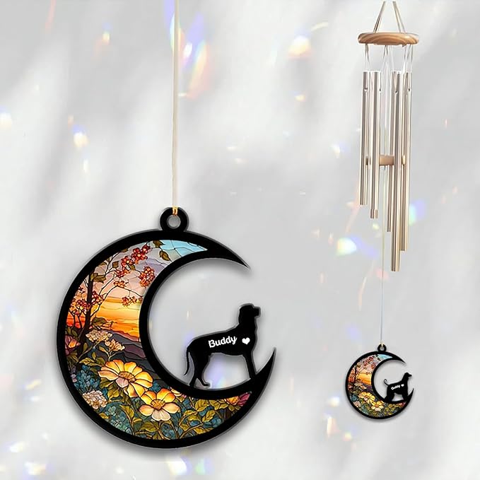 Porcelaine Sun Catcher Wind Chime, Custom Sunflower Suncatcher Dog Memorial Wind Chime, Dog Loss Gift, Dog Sympathy Gift, Pet Loss Suncatcher, Outdoor Garden Decor