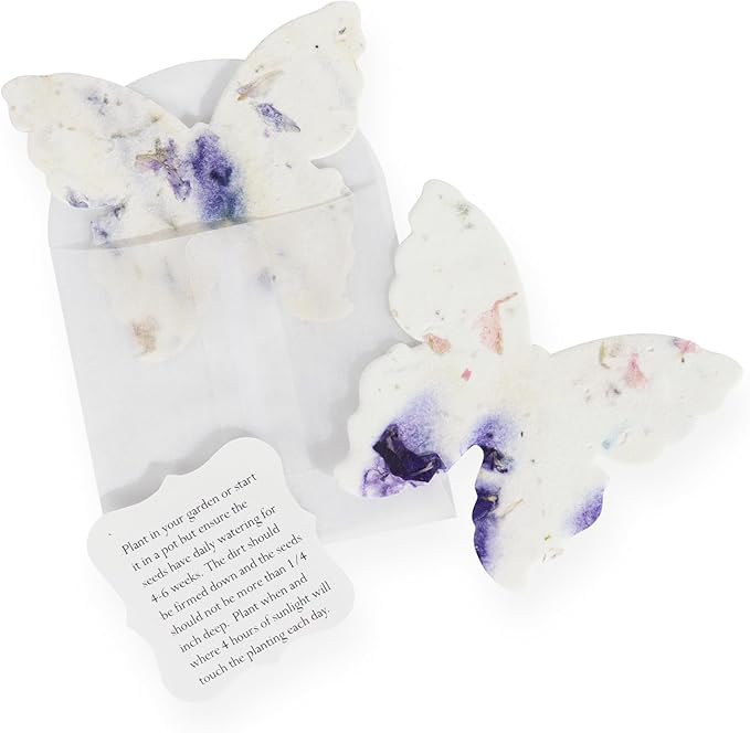 Wildflower Seed Paper - Set of 24 Purple Butterfly-Shaped with Envelope and Planting Instruction, Writable & Plantable Gift for Mom and Plant Lover, Ideal for Wedding, Memorial, Baby Shower