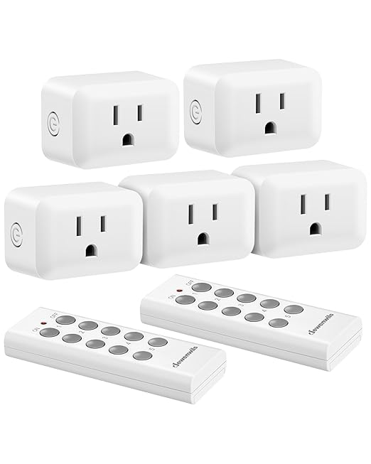 DEWENWILS Wireless Control Outlet for Christmas Decor, Programmable and Expandable Electrical Switch, 100FT Range, 125V/15A/1875W Light Switch, 2 Remote and 5 Outlets