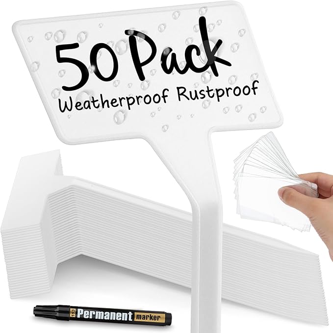 50 Pack Outdoor Plant Label, Large Waterproof Plastic Plant T-Type Tags, Durable Nursery Garden Markers, Perfect for Herbs, Flowers, Vegetable (Height 11.8'')