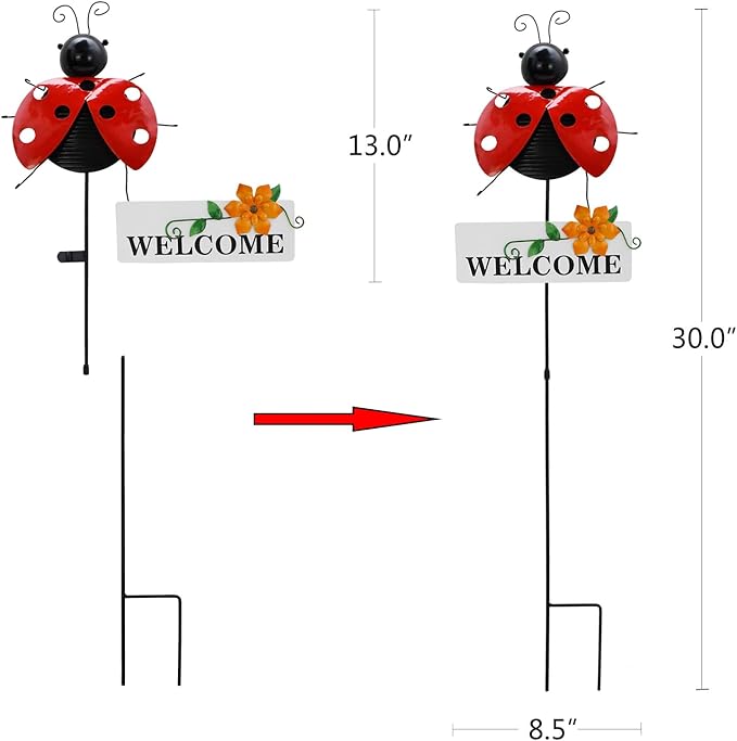 Veclotch 30"" H Metal Ladybug Garden Stake,Rustic Ladybird Decorative Yard Stakes Metal Yard Art Bug Ornaments Welcome Outdoor Spring Garden Stake for Patio Lawn Porch Pathway Decor