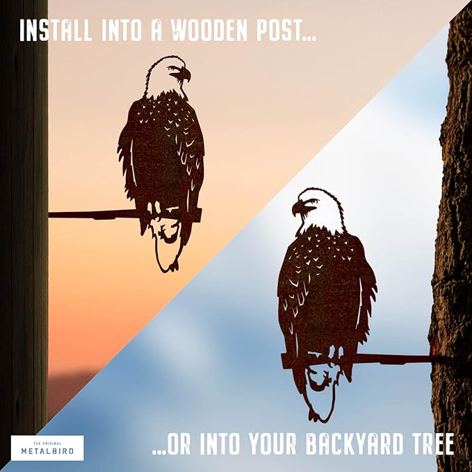 METALBIRD - Bald Eagle - Outdoor Tree Ornaments in Corten Steel - Metal Art Proudly Made in The USA