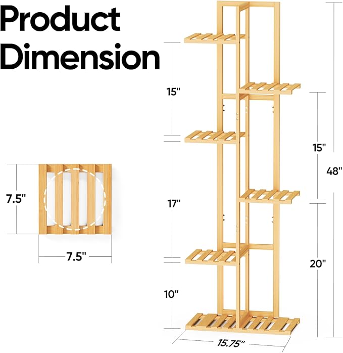 ROSSNY 48 Inch Talll Plant Stand Indoor, 6 Tier 7 Potted Bamboo Plant Stands for Indoor Plants, Corner Plant Stand, Plant Shelf For Indoor, Tiered Plant Stands, Indoor Plant Holder, Natural