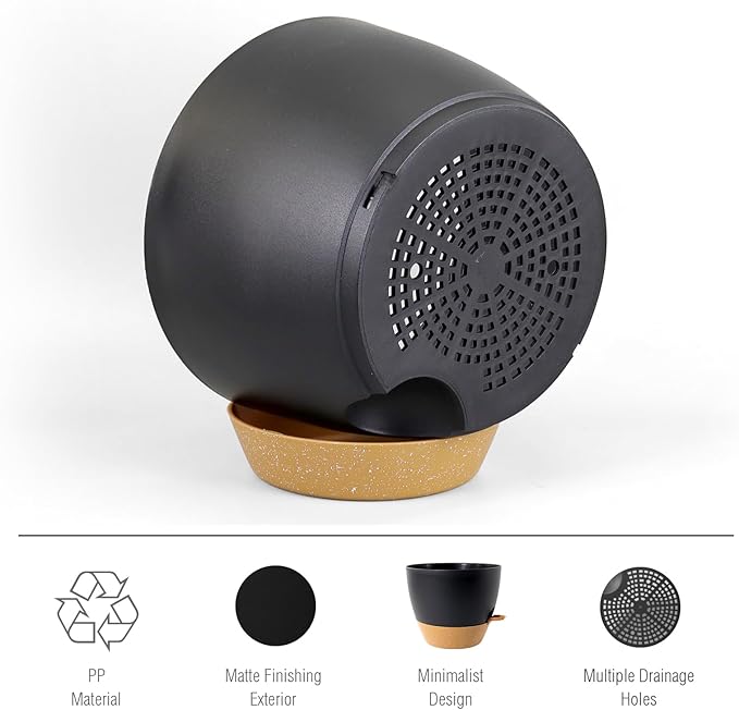 12 inch Large Self Watering Pots, Plant Pots with Mesh Drainage Holes for Indoor Outdoor Plants, Plastic Planters with Deep Reservoir for Garden House Flower Plants, Black with Brown