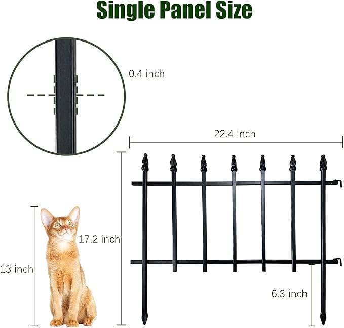 Metal Decorative Garden Fence 22" Wide x 18" High (5 Panels, Total Length 9.17 feet), Metal Border Folding Fence, Landscape Fencing for Flower Bed, Yard, Animal Barrier