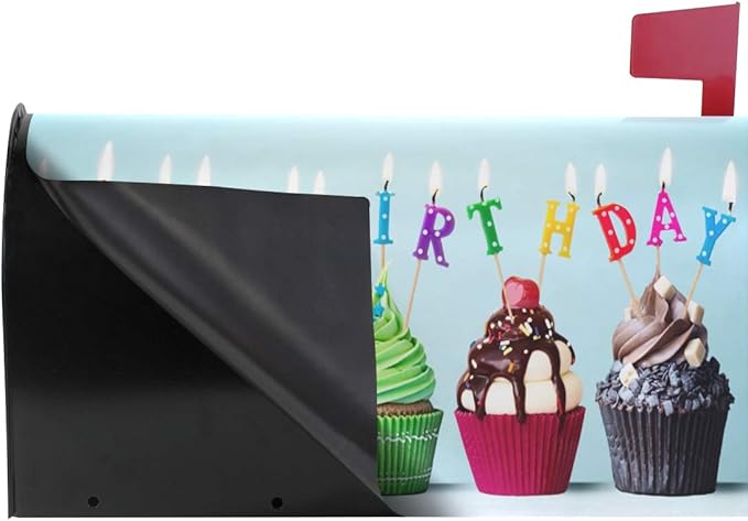 ALAZA WOOR Colorful Happy Birthday Cupcakes Magnetic Mailbox Cover MailWraps Garden Yard Home Decor for Outside Standard Size-18"x 20.8"