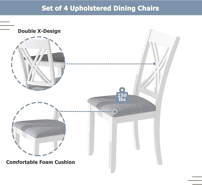 Ball & Cast Dining Table Set for 4 with 4 X-Back Chairs,5-Piece Wooden Living Room Furniture W/ 44.5" Rectangle Kitchen Desk,for Small Space,Apartment,Dining Room,Grey