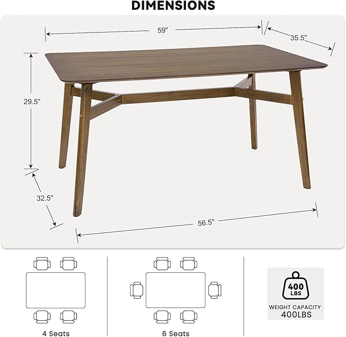 VESCASA 59" L Wood Rectangle Dining Table for 4, Rectangle Kitchen Table for 6 with 4 Solid Wood Legs for Dining Room, Kitchen, Restaurant, Colonial Oak