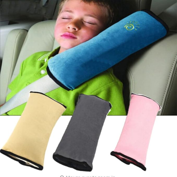 Kids Seatbelt Pillow 2 Packs, Universal Car Seat Belt Pillow Seatbelt Protector Soft Cushion Shoulder Covers Pad Headrest Neck Support Kids for Children and Adult (Beige+Blue)