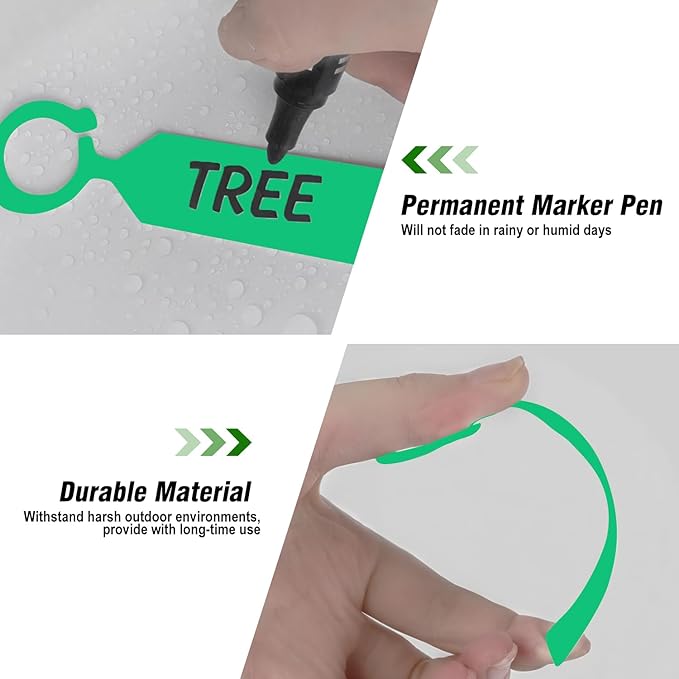 Plant Labels Yuanling 100Pcs Plastic Waterproof Plant Tree Tags Nursery Garden Markers for Indoor Outdoor Gardening Plants Vegetables Flowers Potted (Green Color with 1 Marker Pen)
