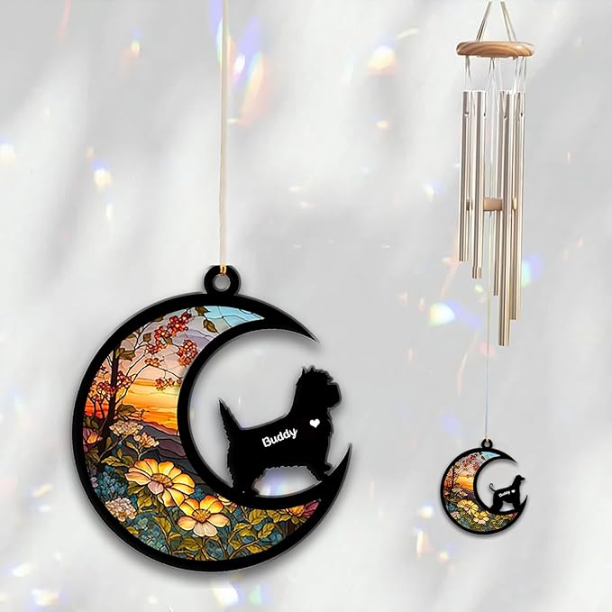 Cairn Terrier Sun Catcher Wind Chime, Custom Sunflower Suncatcher Dog Memorial Wind Chime, Dog Loss Gift, Dog Sympathy Gift, Pet Loss Suncatcher, Outdoor Garden Decor