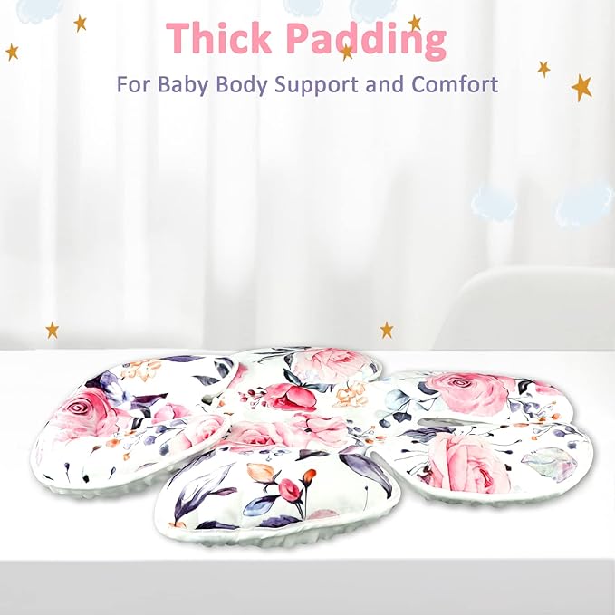 Pea Pod Baby Car Seat Head Support for Newborn, 2 in 1 Infant Car Seat Head Body Support for Girls Extra Soft Breathable Baby Car Seat Cushion Insert for Strollers, Swings, and Bouncers, Pink Floral