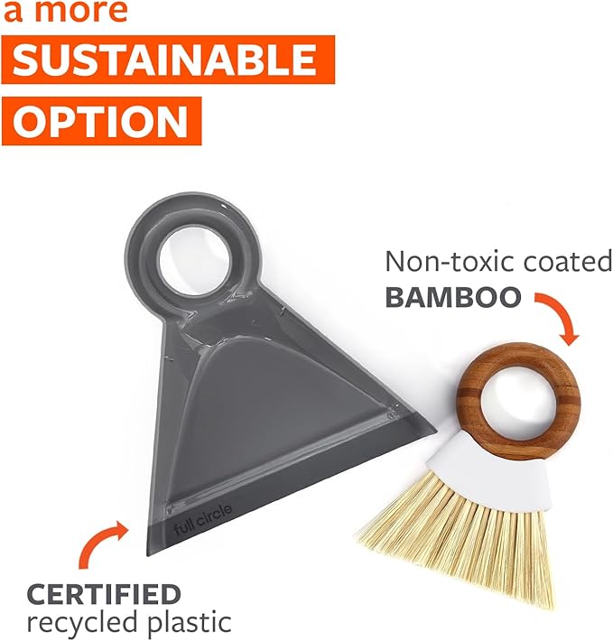 Full Circle Tiny Team Mini Compact Brush & Dustpan Set, Portable Handheld Broom