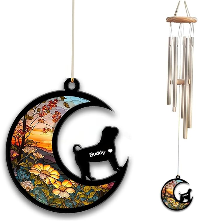 Shar Pei Sun Catcher Wind Chime, Custom Sunflower Suncatcher Dog Memorial Wind Chime, Dog Loss Gift, Dog Sympathy Gift, Pet Loss Suncatcher, Outdoor Garden Decor
