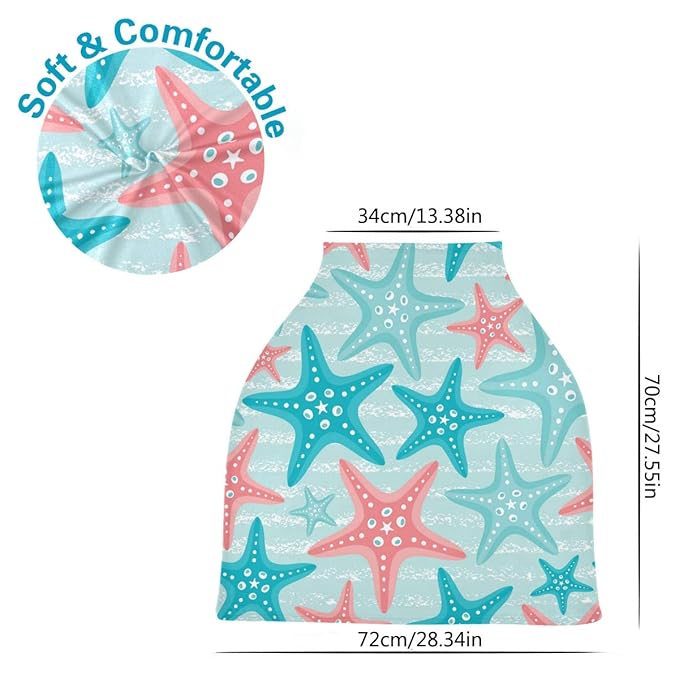 Nautical Ocean Starfish Baby Car Seat Covers, Nursing Cover Breastfeeding Scarf Soft Breathable Stretchy Coverage, Infant Stroller Cover for Boys Girls